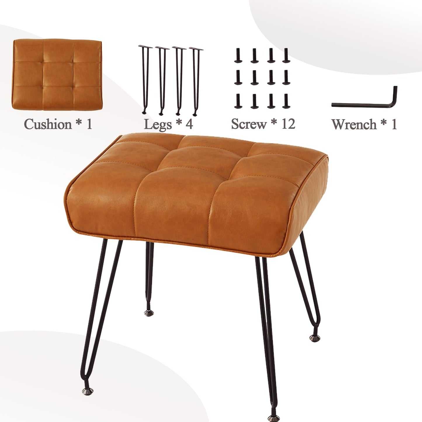 EBENCHICO PU Leather Vanity Stools, Vanity Stool Chairs for Makeup Faux Leather Foot Stools Ottoman with Metal Leg Make up Chairs for Vanity Small Bench Seat for Living Room Bedroom (Brown)