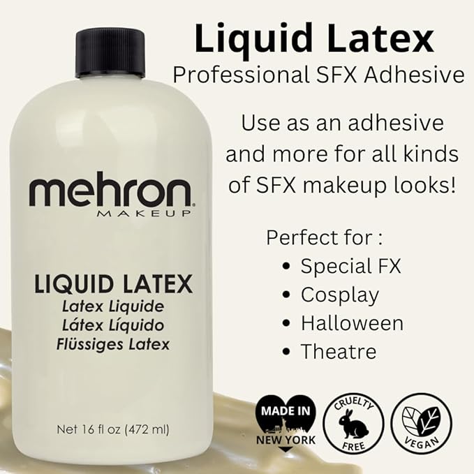 Mehron Makeup Liquid Latex | SFX Makeup | Halloween | Latex Glue for Skin | Prosthetic Glue 61 fl oz (473 ml) (Zombie Flesh)