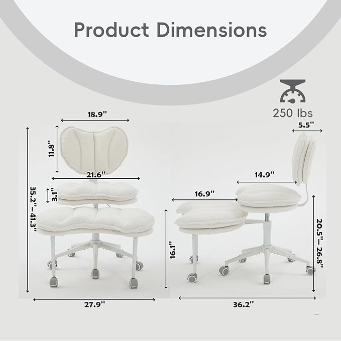 Meditation Chair with Wheels, Ergonomic Criss Cross Chair, Adjustable ADHD Floor Sitting Chair, Swivel Cross Legged Office Chair with High Back, Kneeling Posture Chair, Comfortable Fabric（Beige）