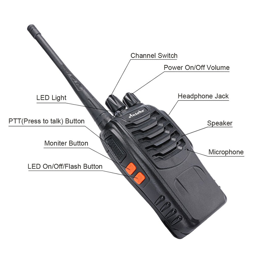 Ansoko Walkie Talkies Rechargeable Long Range Two Way Radios 16 Channel With Earpiece (2 Pack)