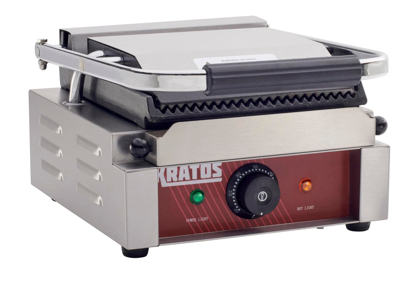 Kratos Commercial Electric Panini Sandwich Grill with Grooved Plates, 9" x 9" Cooking Surface, Commercial Countertop Panini Press, 120V, 1750W (29Y-017)