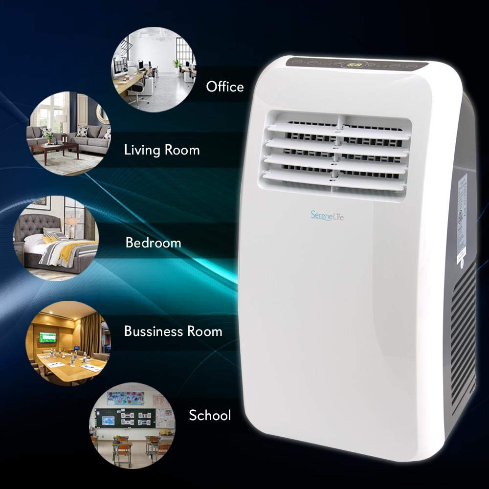 SereneLife Portable Air Conditioner, Dehumidifier & Fan | 3-in-1 8,000 BTU AC With Temperature Ranges 64°F–90°F & Cools 350 SQ FT | Includes 3 Fan Speeds, Remote Control, & Window Exhaust Kit | White