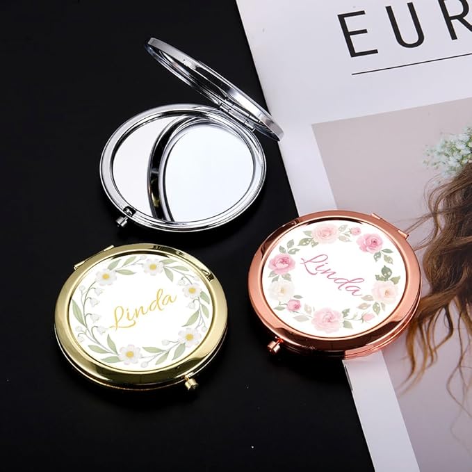 Eunigem Personalized Compact Flower Mirror for Women-Makeup Small Purse Mirror Custom Gift for Girls Women Christians (Flower Color)