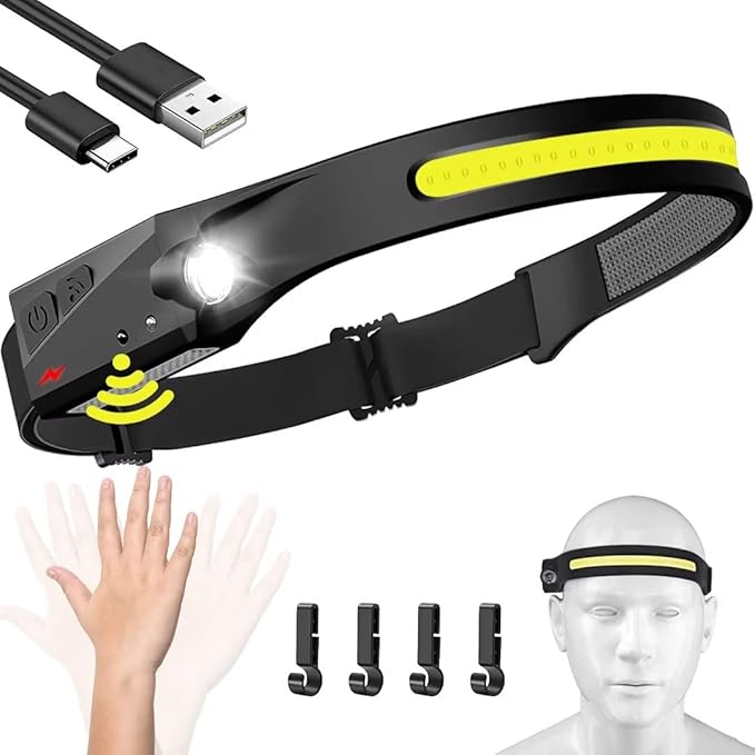 Headlamp Rechargeable, 230° Wide Beam Head Lamp LED with Motion Sensor for Adults - Camping Accessories Gear, Waterproof H...