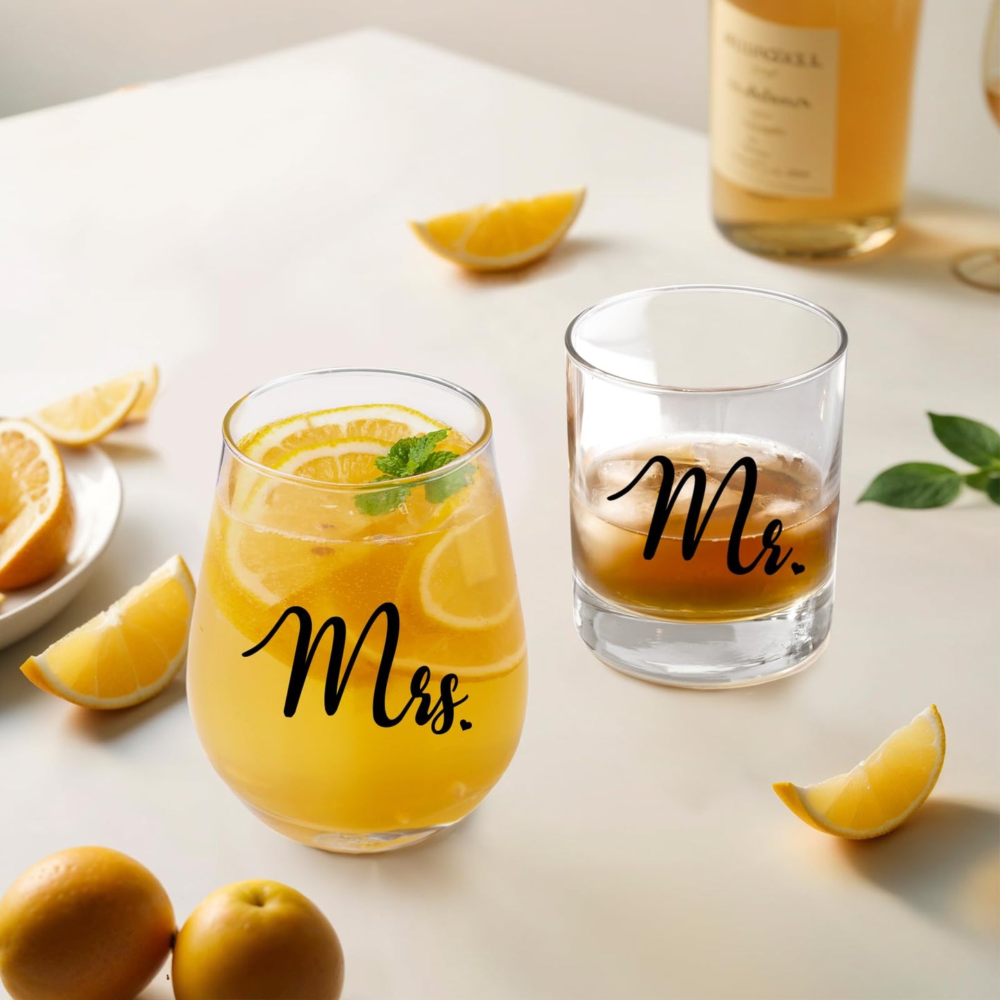 Mr and Mrs Wine Glass Gift for Couples, Newlyweds, Friends, Personalized Wedding Gifts 2025, Bridal Shower Gift for Bridal, Stemless Wine Glass and Whiskey Glass Set-1