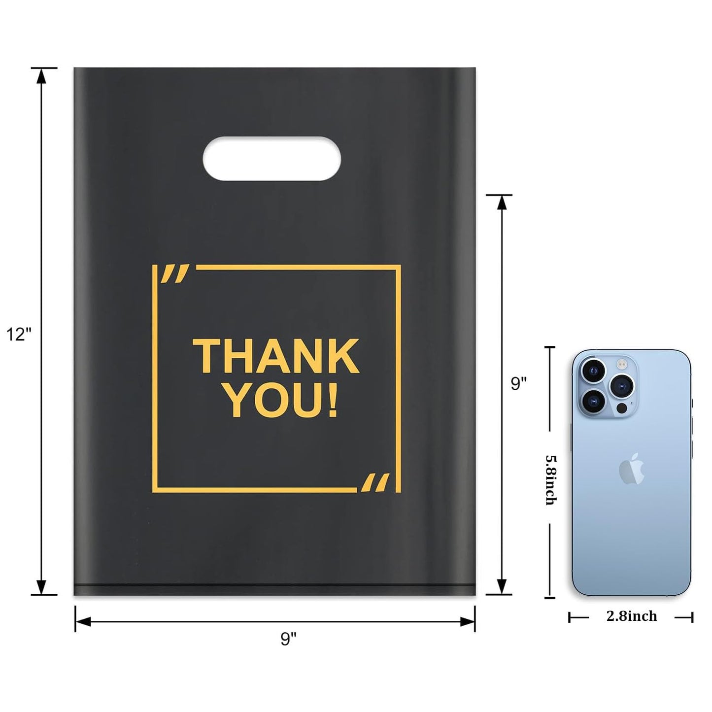 50 Pack Die Cut Plastic Shopping Bags with Thank You Logo 9x12 Merchandise Bags Extra Thick Glossy and Shopping Bags for Retail,Boutique Bags with Handles for Merchandise, Gifts, Trade Shows