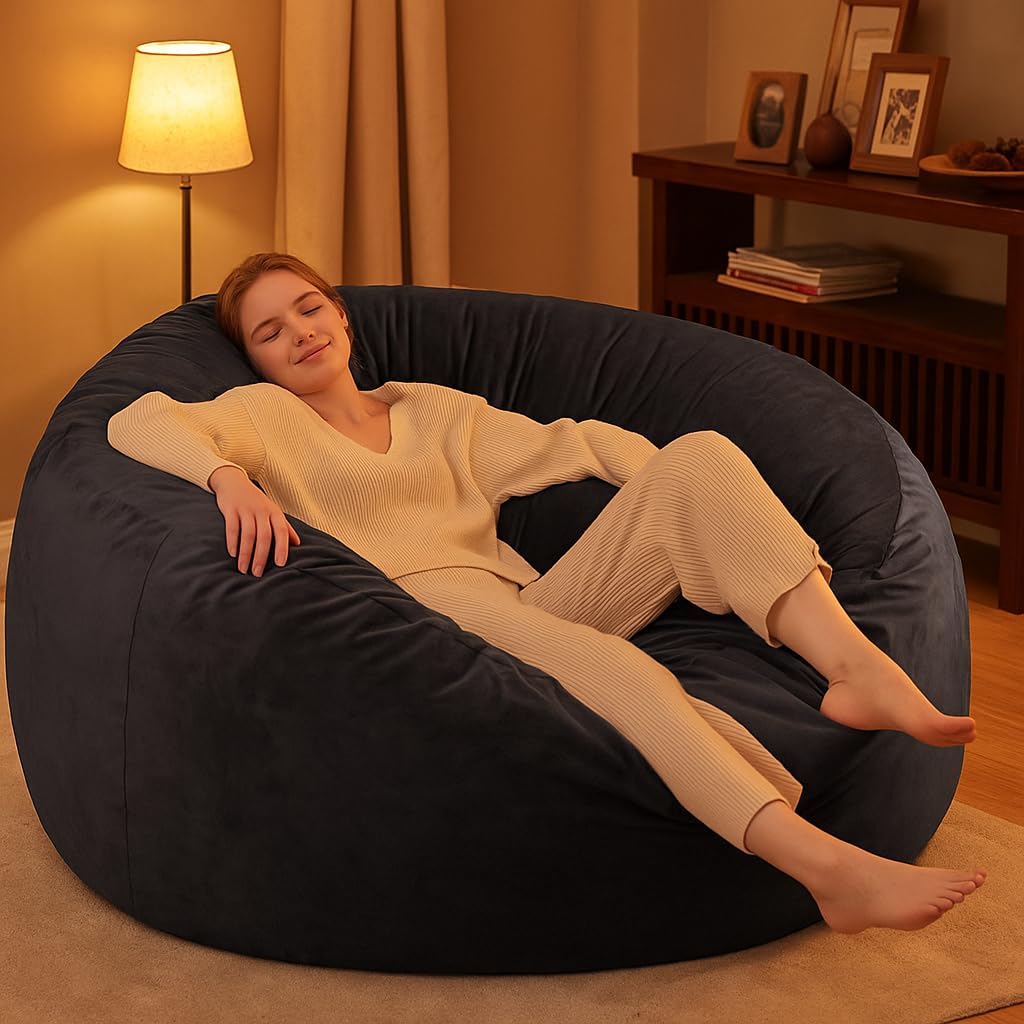 Codi Big Giant Bean Bag Chair with Filler Included, 5 FT - Comfy Large Beanbag Chairs for Adults - Machine Washable and Soft Mink Bonded Cover - Charcoal Grey, 5ft