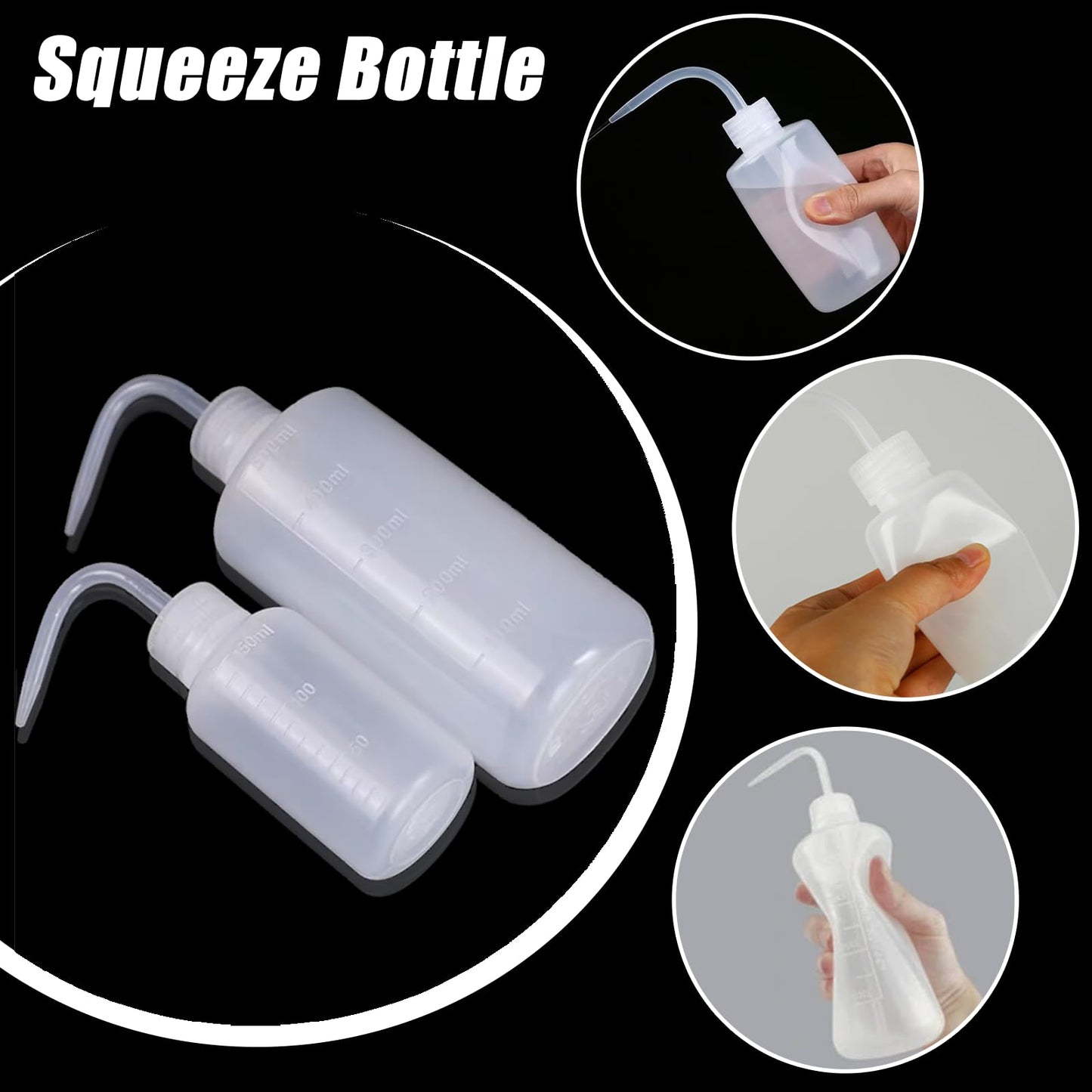 YONGDA Squeeze Bottles 2-Pack (500ml/16.9oz) Heavy-Duty Squirt Bottle for Cleaning, Plant Watering & Lab Use, Leak-Proof LDPE Wash Bottles with Measurement Scale