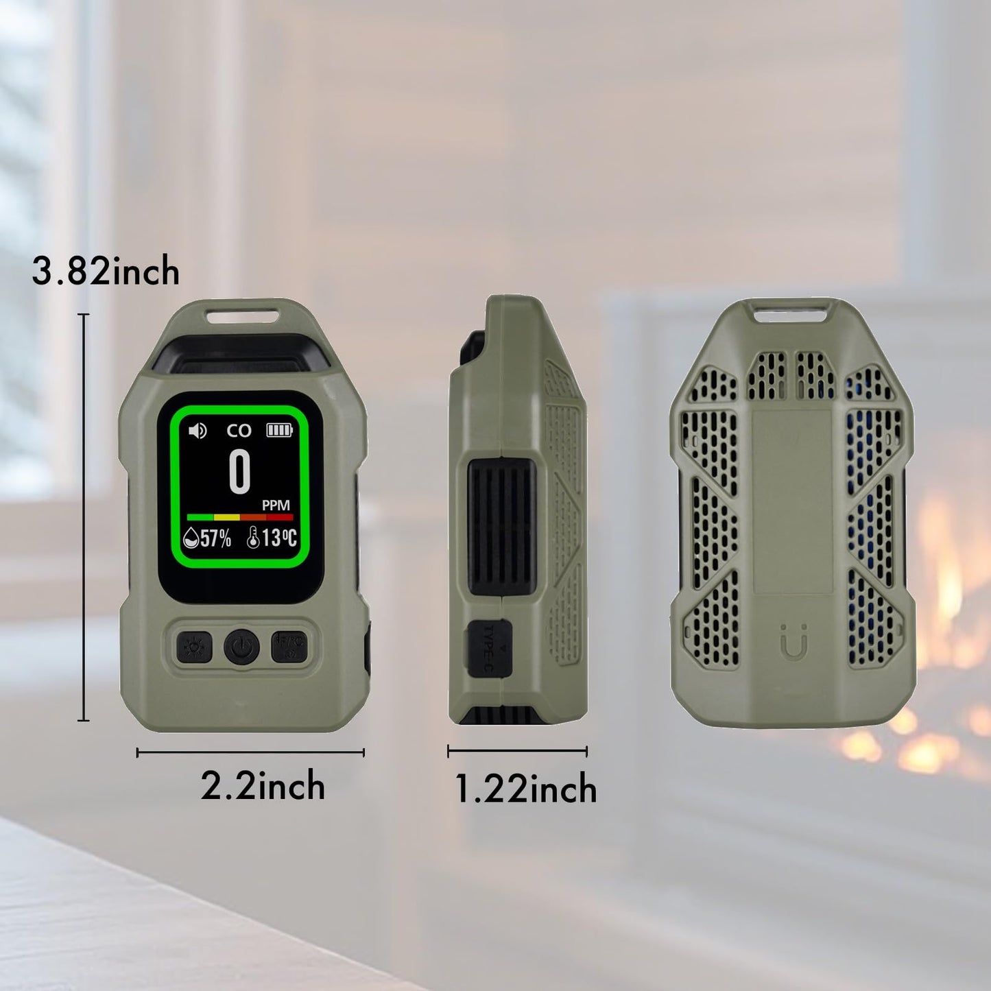 Portable 3-in-1 CO Detector with Audible & Visual Alarm, 300H Standby Battery, for Travel, Camping, Car, Hotel, RV - Essential for Travelers and Campers (Green)