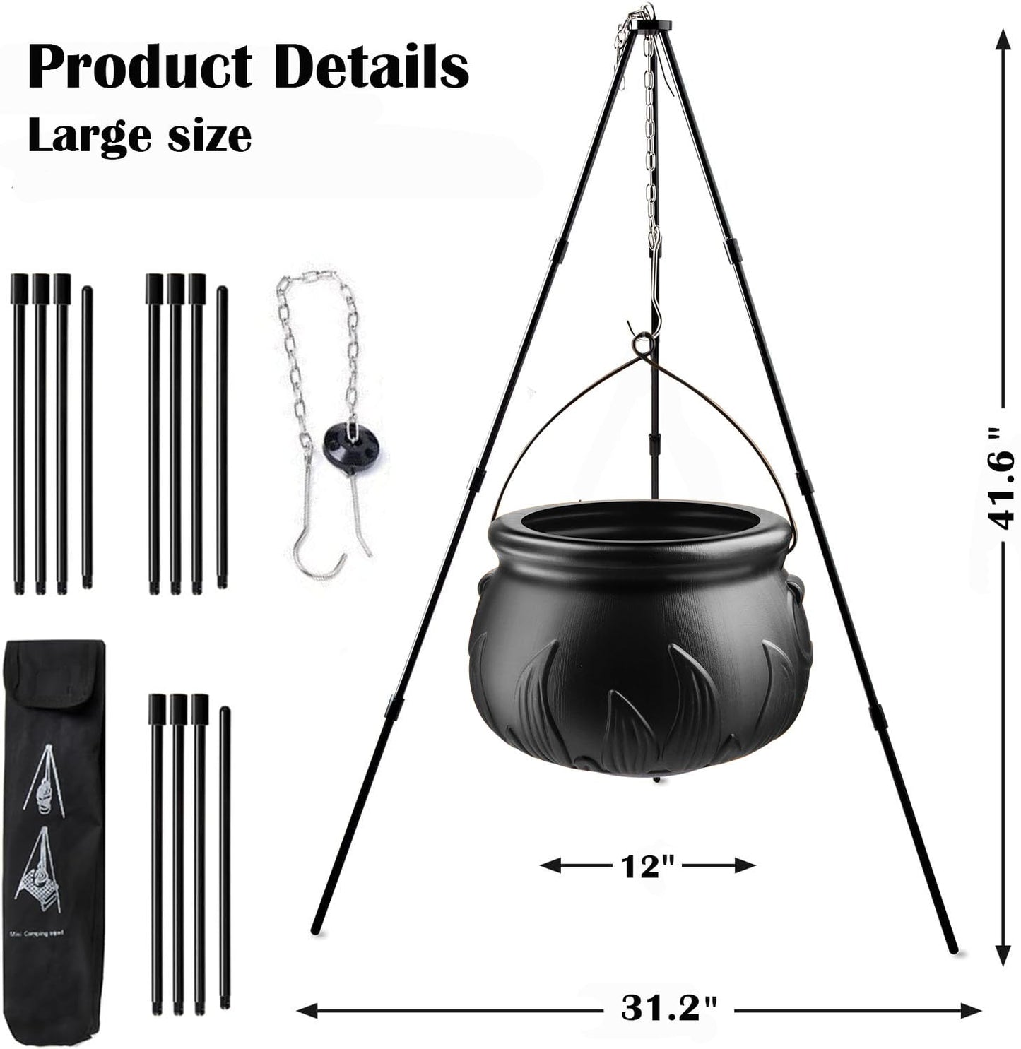 Halloween Decorations Outdoor - Large Witches Cauldron on Tripod with Lights - Black Plastic Cauldron Candy Bucket Decoration for Yard Home Porch Outside