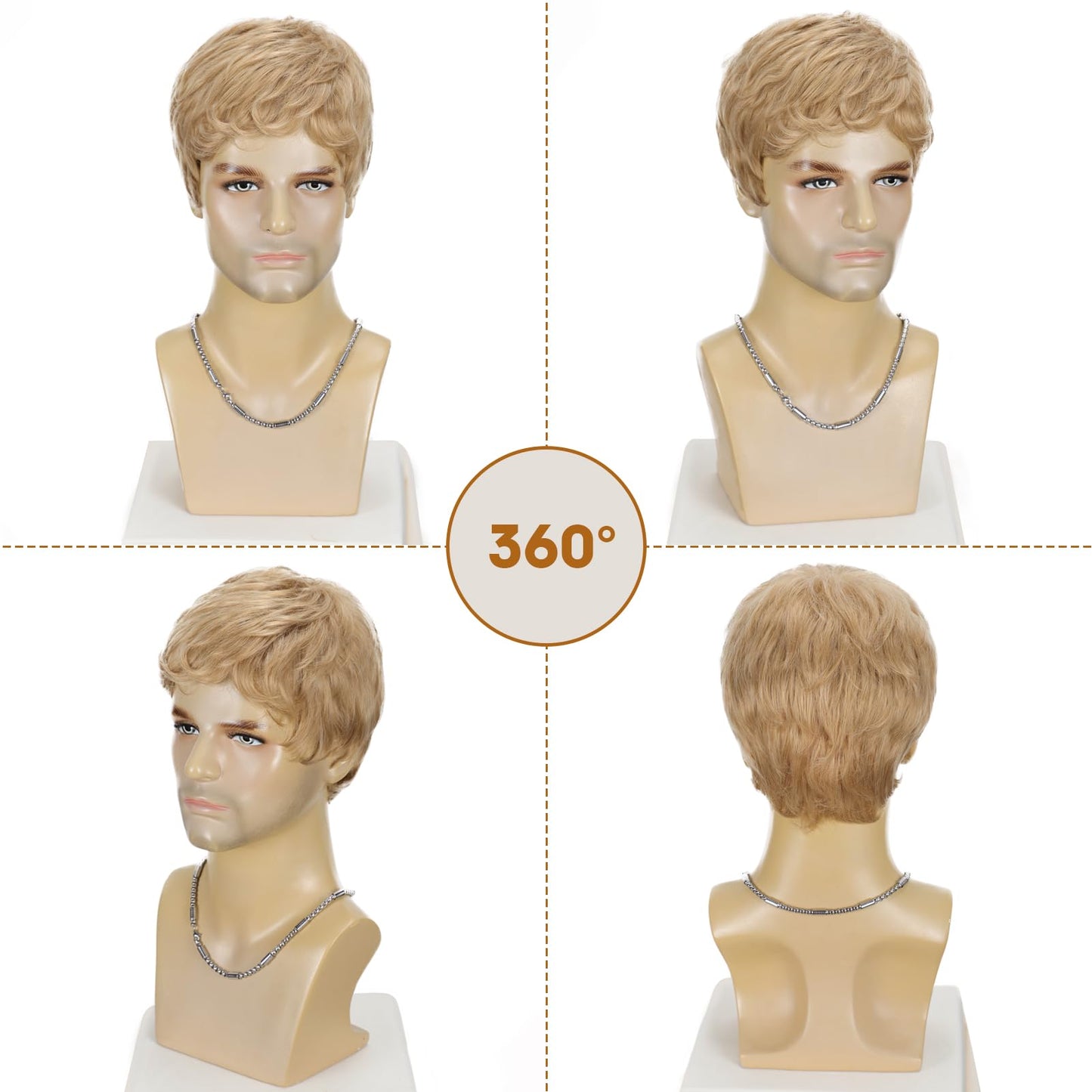 Mens Blonde Wig Short Layered Blond Straight Wig for Male Guys Synthetic Heat Resistant Fiber Natural Dirty Blonde Mens Wig for