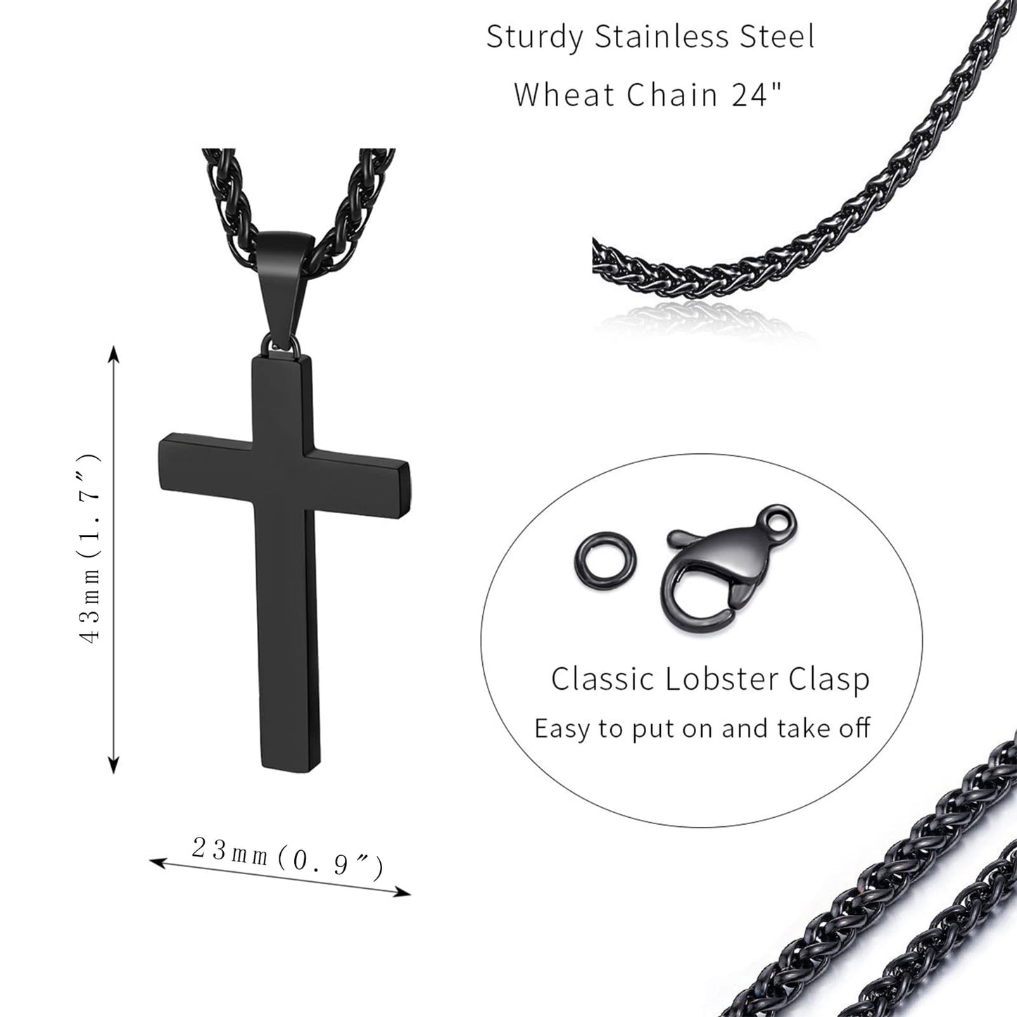 P. BLAKE Cross Necklace for Men, Stainless Steel Mens Cross Pendant Chain Christian Religious Jewelry Valentines Christmas Gifts