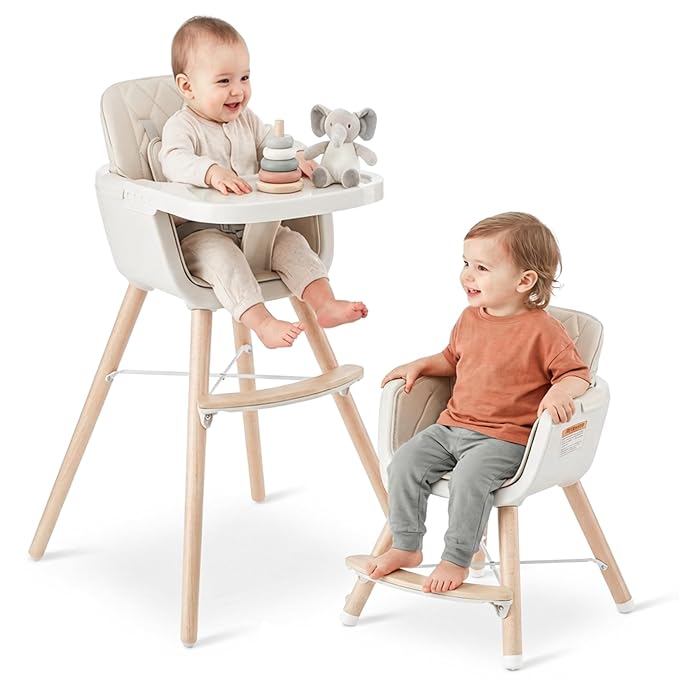 Mallify 3-in-1 Wooden High Chair, Convertible High Chairs for Babies and Toddlers, Baby Highchair with Adjustable Legs & D...