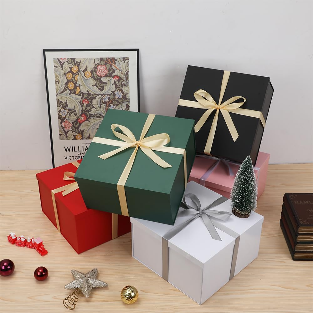 UoeRing 1Pcs Black Extra Large gift box with lids 16.5×13×8 Inches gift boxes for presents,Birthday Box (include Ribbon, Paper Shred Filler Gift Card & Envelopes)
