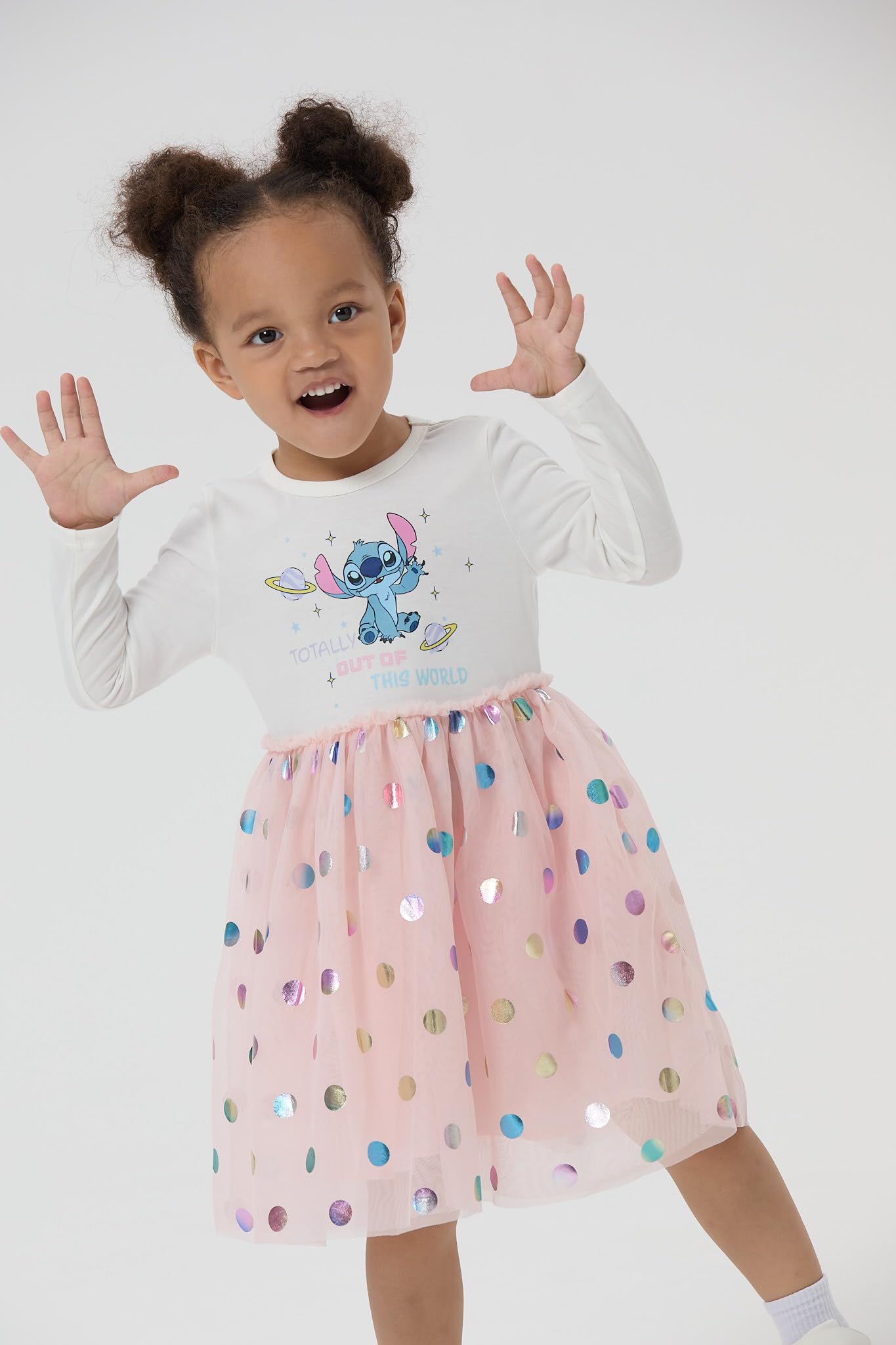 Disney Lilo & Stitch Dress Toddler Girls A-Line Long Sleeve Polka Dot Double-Layered Tulle Winter Fall Clothes Kids Birthday Gift Party Outfit 4-5T