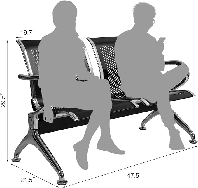 kinbor Waiting Room Chairs - 2 Seat Office Guest Chair Waiting Room Bench Furniture with Armrest for Clinic, Bank, Airport, Black