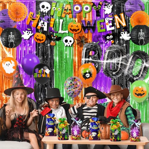 Halloween Decorations Kit, Halloween Party Decorations includes Banner Balloon Arch Photo Booth Props Candy Gift Bags and ...