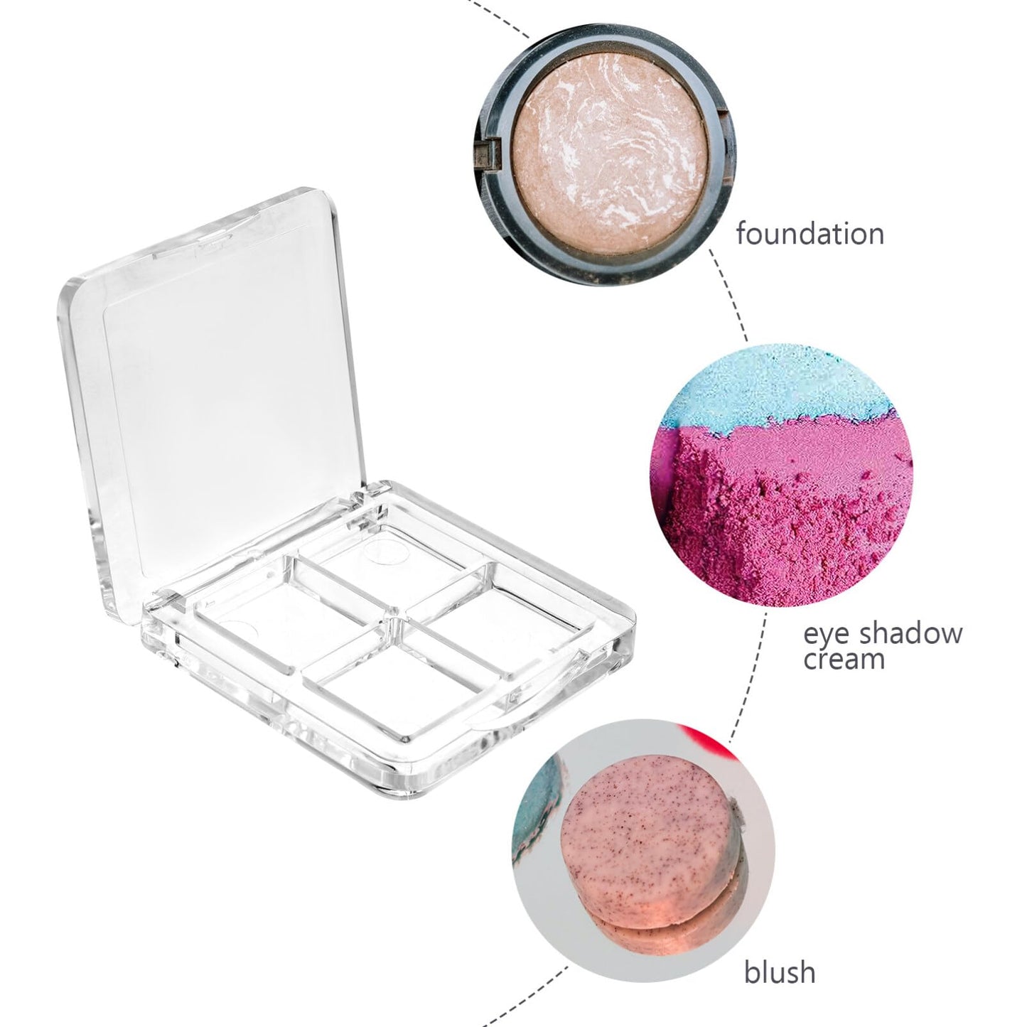 Beaupretty 2PCS Empty Makeup 4 Grids DIY Blush Lipstick Eyeshadow Powder Dishes Boxes Tray Holder for Women Girls Makeup Mixing