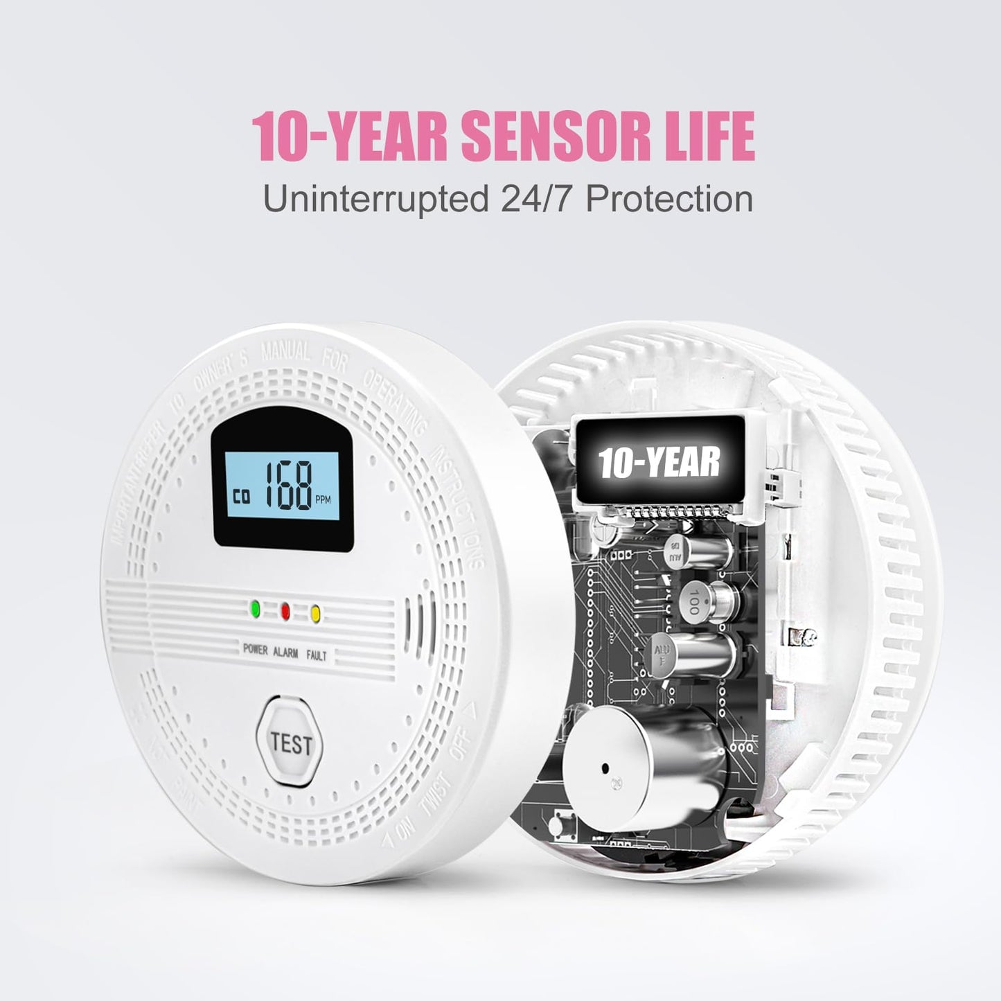 4 Packs Smoke and Carbon Monoxide Detectors, 2 in 1 CO & Smoke Fire Alarm for Home,Smoke Combination CO Alarm with LCD Display,Replaceable Battery Operated, Easy to Install