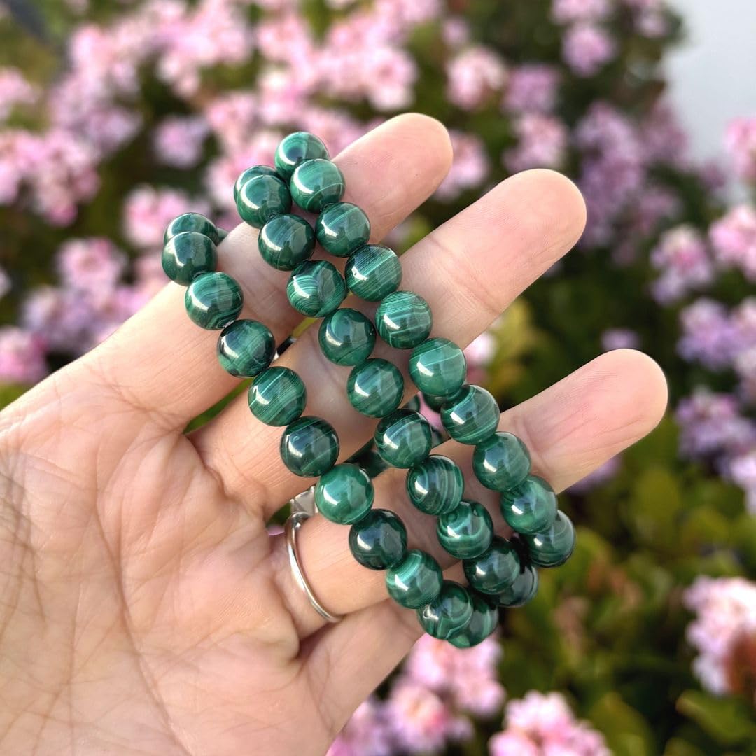 Adabele Real Natural Green Malachite Bracelet Gemstone Beaded Bracelet 8.5 inch Stretch Chakra Healing Crystal Stone Jewelry Wom