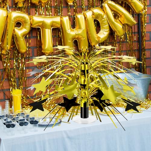 Memorywuu 6 Pcs Black and Gold Foil Spray Centerpieces for Tables Metallic Star Table Decorations for Birthday Party Favor...