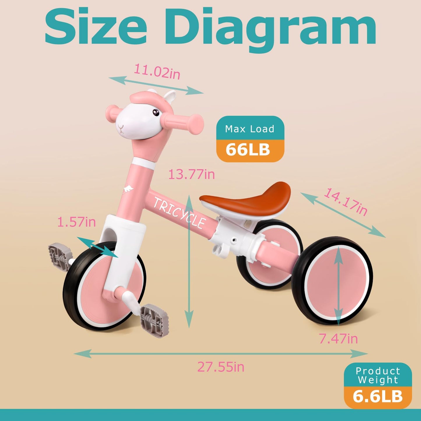 Tricycle for Toddlers 1-5 Year Olds, Toddler Balance Bike for Boys Girls 2-4, Toddler Tricycle with Light & Music Front, Kids Bicycle with Removable Pedal, Birthday Gifts for 1 2 3 4 5 Year (Pink)