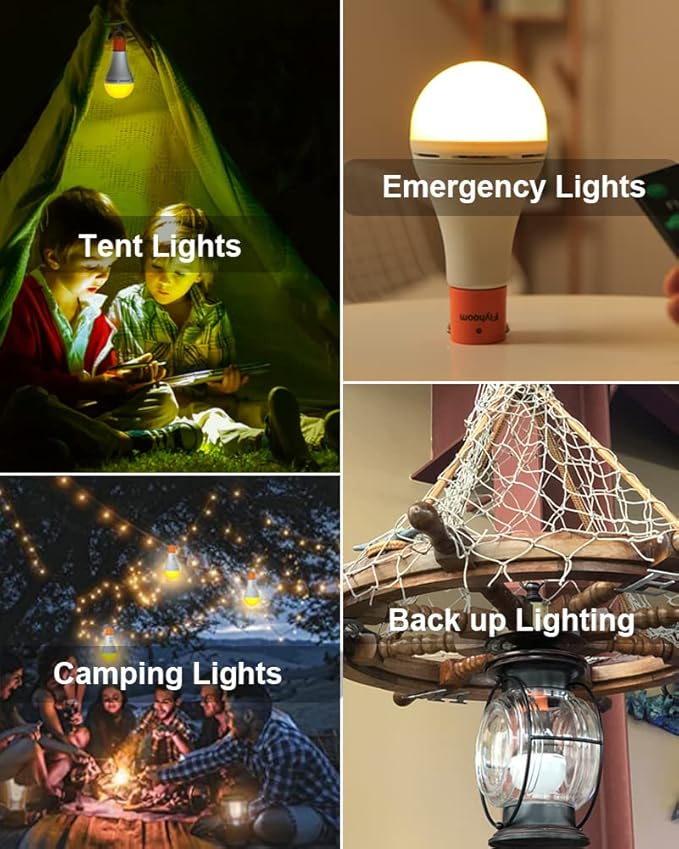 USB Rechargeable Light Bulbs with Remote Timer, 5 Light Modes, Daylight & Amber Light,1800mAh Rechargeable LED Light Bulb for Camping, Hiking, Emergency