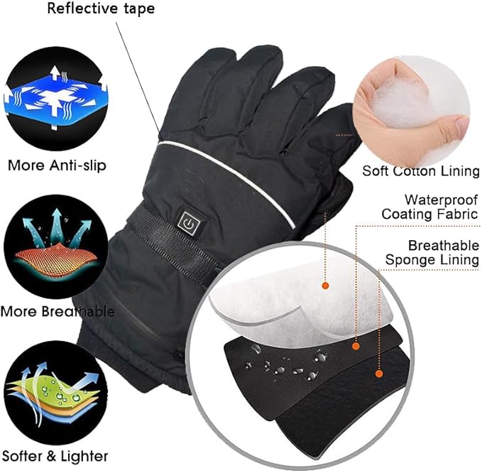 Popdan 5V 5000mAh Rechargeable Heated Gloves for Men Women Electric Heating Glove PU Waterproof & Touchscreen Ideal for Winter Outdoor Motorcycling, Skiing, Snowboarding, Fishing, Biking