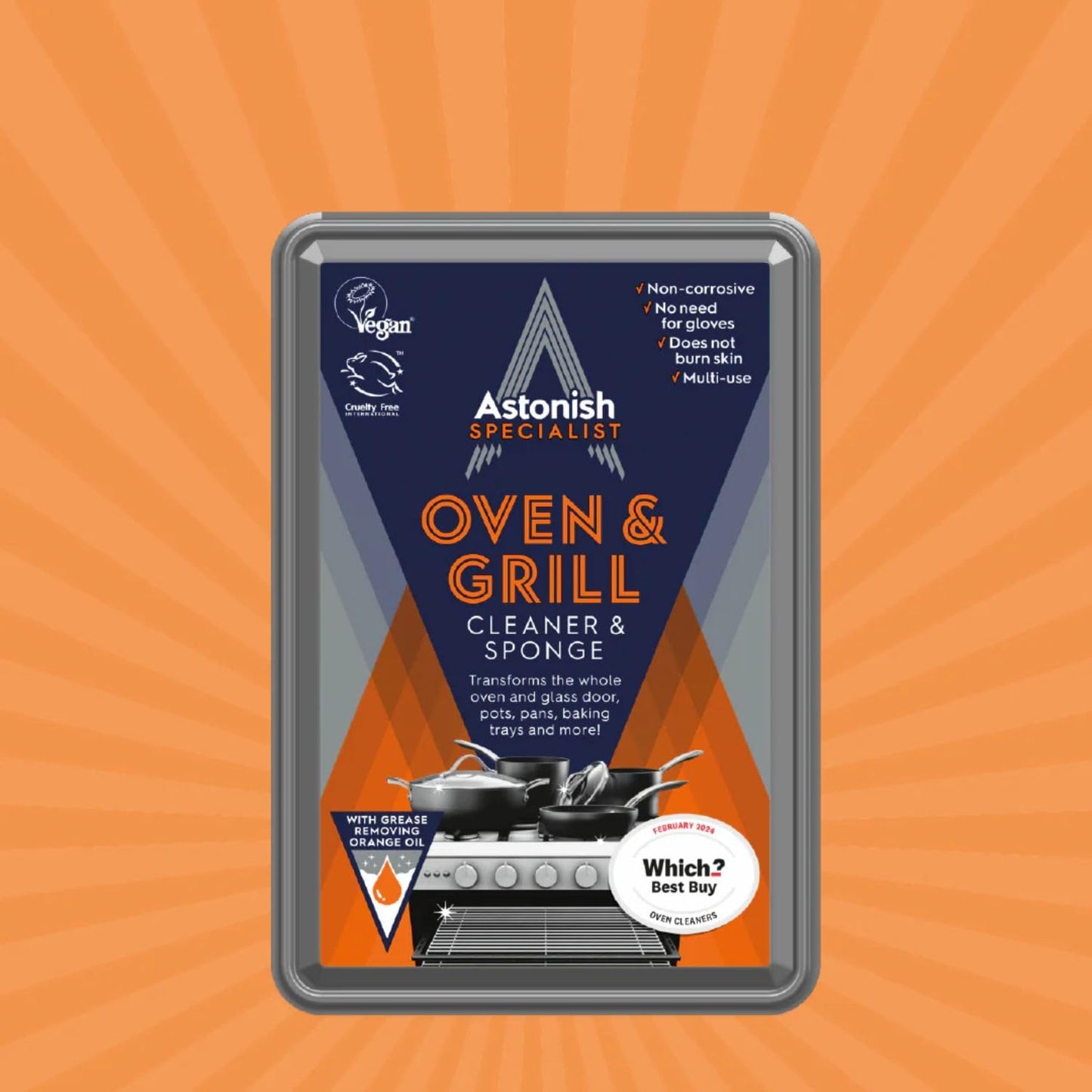 Astonish Specialist Oven & Grill Cleaner & Sponge, 250g – Powerful Degreasing Paste with Orange Oil, Restores Shine Without Harsh Chemicals – For Ovens, Grills, Racks & Toughened Glass