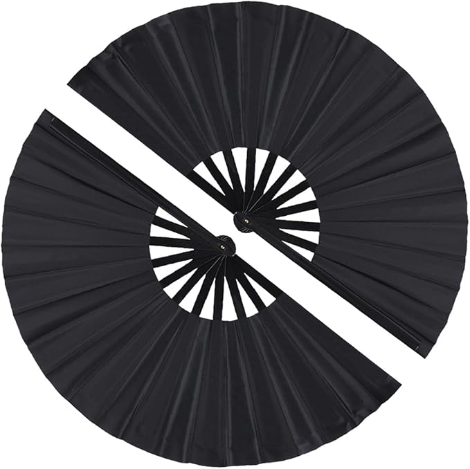 2 Pack Large Folding Hand Fan, Nylon-Cloth Vintage Retro Fabric Fans, Chinese Kung Fu Tai Chi Hand Fan for Men/Women, Fest...