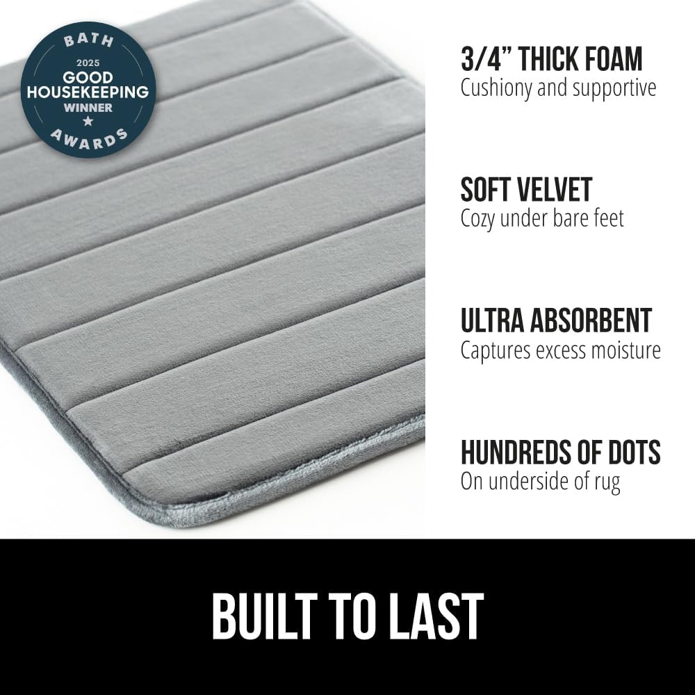 GORILLA GRIP Memory Foam Bath Mat, Soft Absorbent US Designed Bathroom Rug, Gripping Dots Machine Washable Bathmat, Cushioned Floor Mats, Shower Sink Rugs Room Décor Accessories, 36x24 Graphite Gray