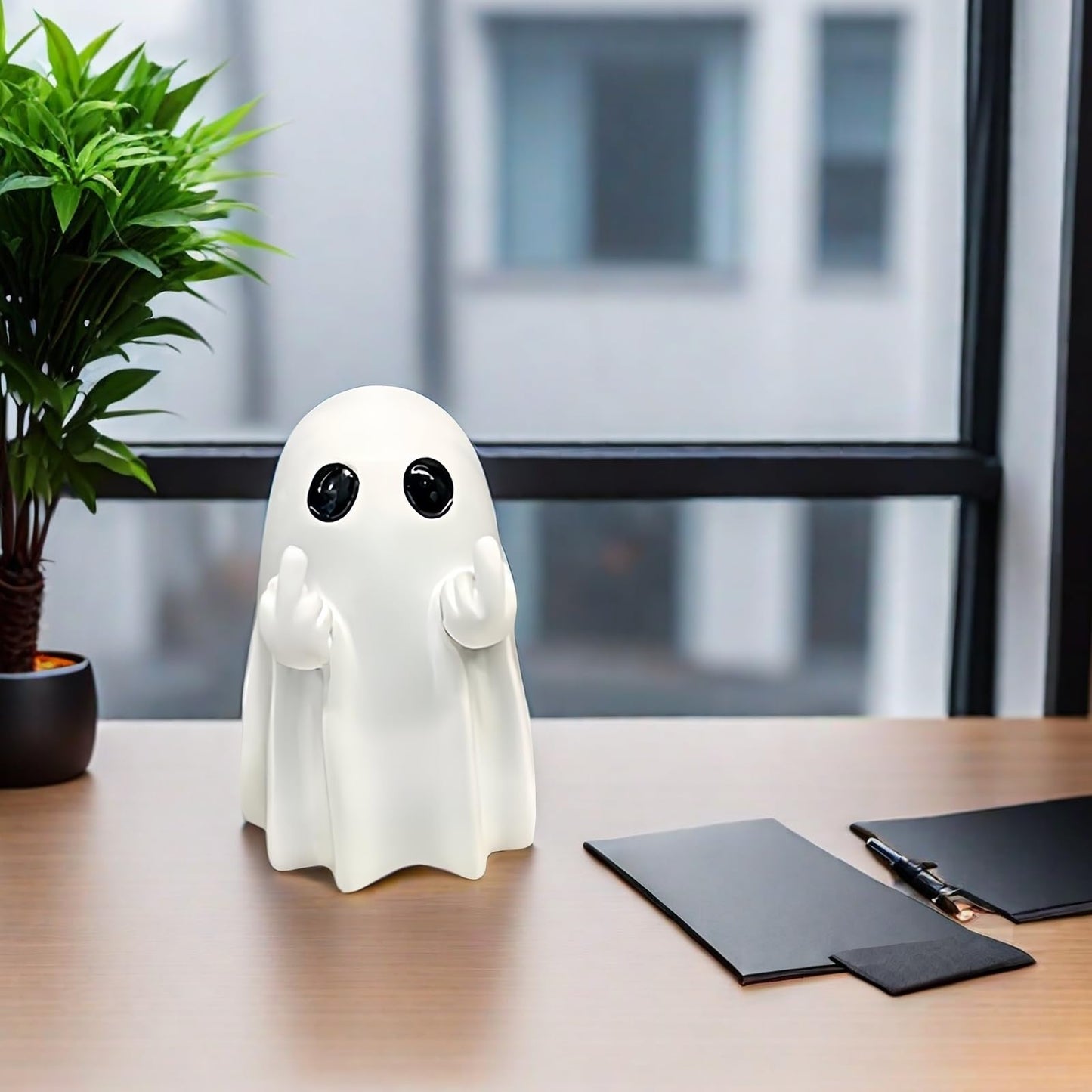 Halloween Ghost Figurine - Spooky Resin Ghost Statue, Cute Finger Ghost Ornaments, Perfect for Indoor & Porch Halloween Decor (A)
