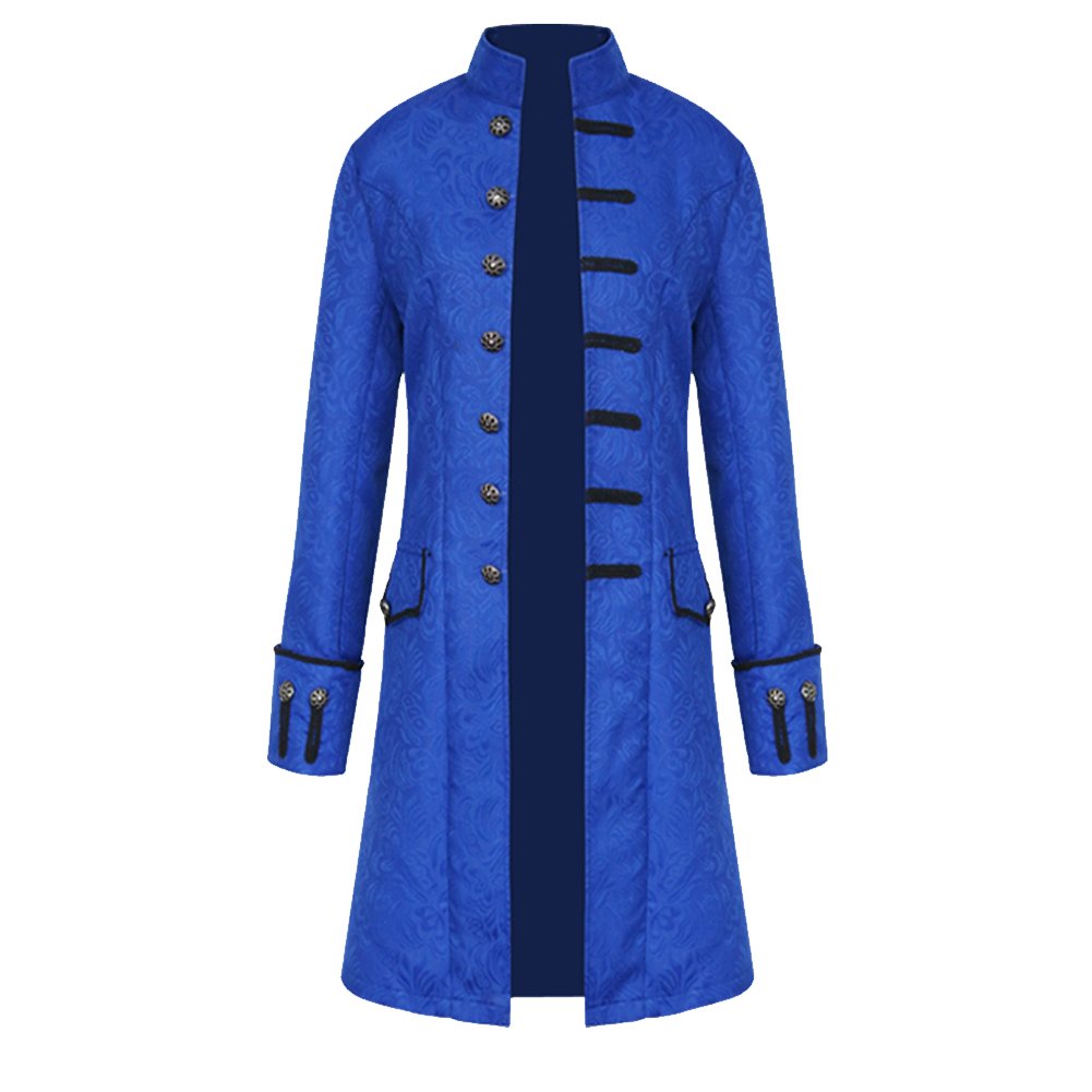 H&ZY Men Steampunk Vintage Jacket Halloween Costume Retro Gothic Victorian Frock Coat Uniform Blue