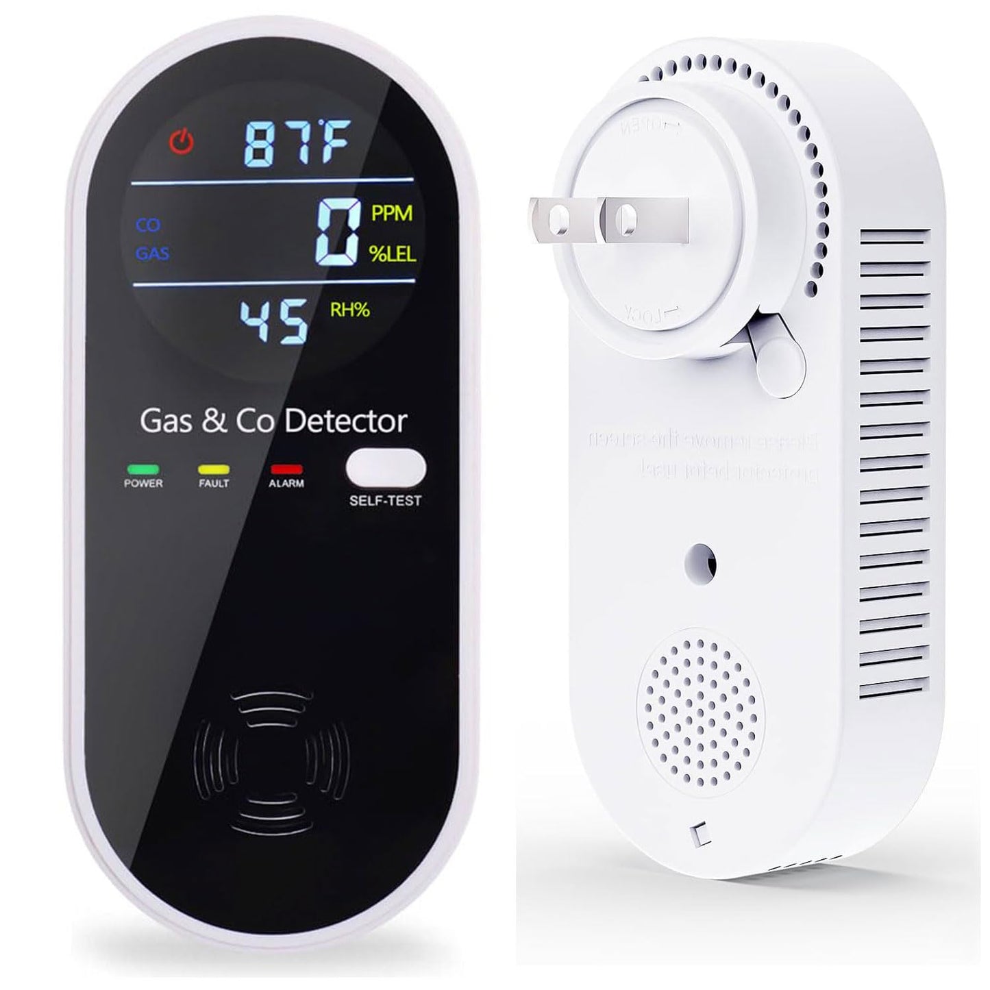 KH Alert Plug in Carbon Monoxide and Natural Gas Detector, Combination Gas & Carbon Monoxide Detectors for Travel with Temperature Humidity Display, 4 in 1 CO and Gas Detector for Home/Travel(1 Pack)