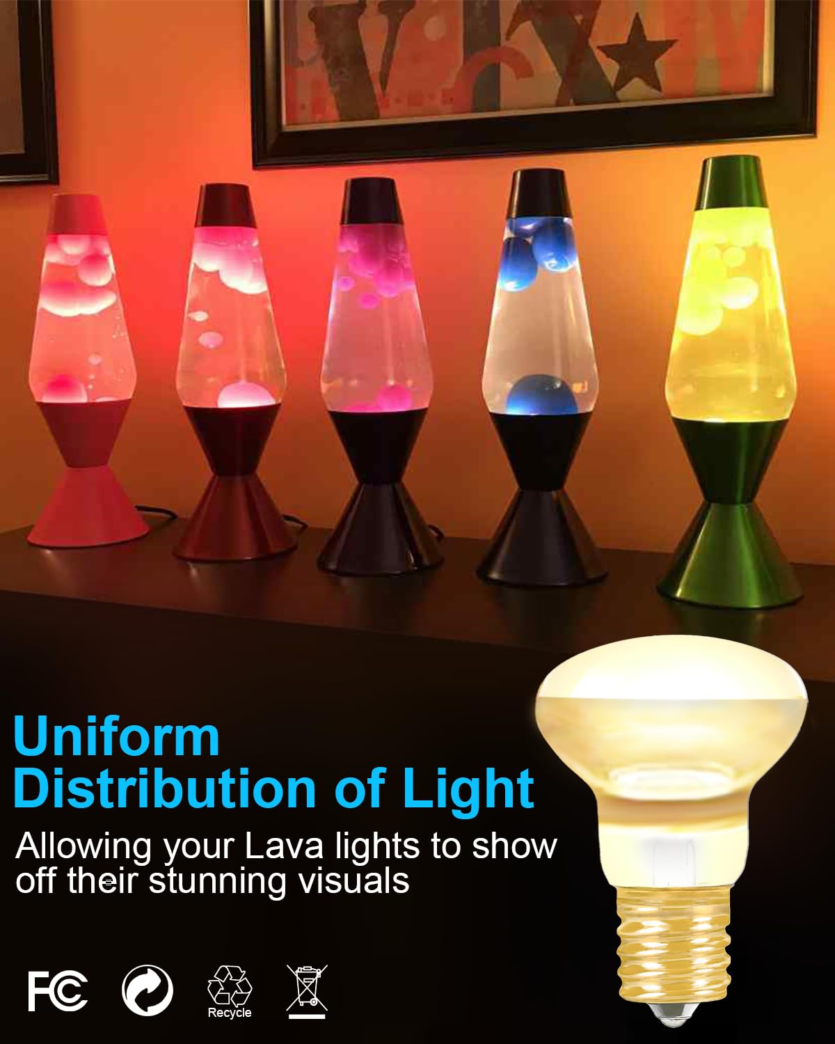 SerBion Lava Lamp Bulb, R39 E17 Reflector Type Bulb for Lava and Glitter Lamps, High-Output Heat 120V 30W Replacement Bulb with Dimmable, 2700K Warm White, 6000+Hours Long-Lasting Pack of 6
