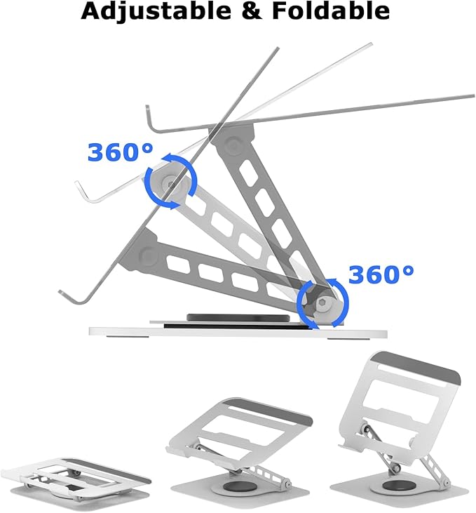 TAPMEI Adjustable Laptop Stand, 360 Rotating Computer Riser, Stable Base Stand Holder for MacBook Pro/Air Notebook up to 18 Inches, Silver