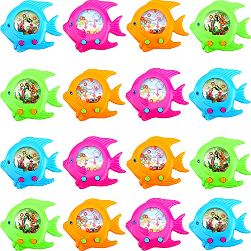 Cotiny 16 Pieces Fish Ring Toss Games Handheld Water Fish Colorful Arcade Retro Pocket Toys for Kids Retro Game Party Favo...