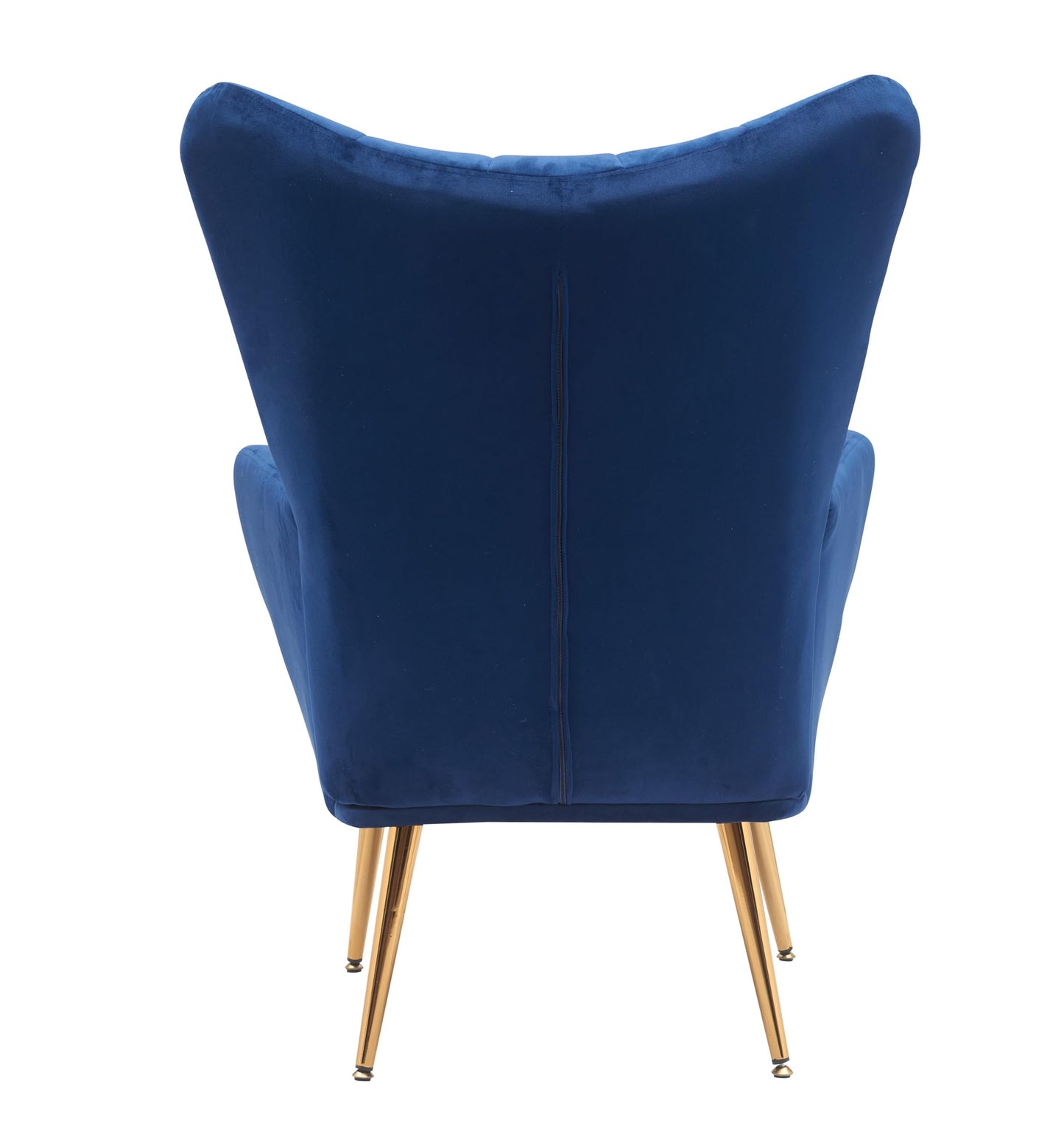 Container Furniture Direct Modern Chic Mid-Century Velvet Accent Armchair for Living Room, Bedroom, or Home Office, Button-Tufted Wingback Design with Gold Flared Legs, Navy Blue