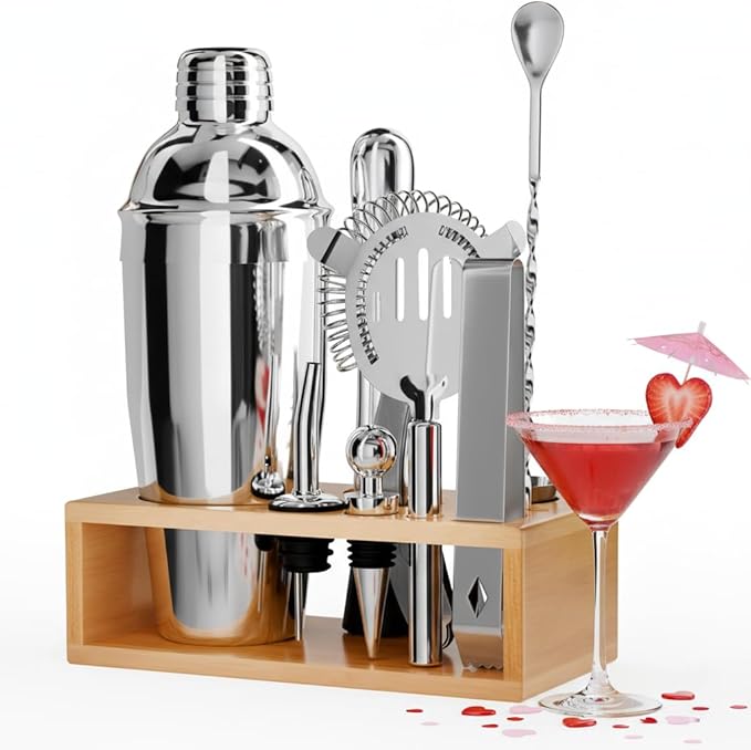 Mixology Bartender Kit with Stand – Stainless Steel Mixed Drink Shaker Set with 10 Accessories, Easy to Clean Bar Tool Set...