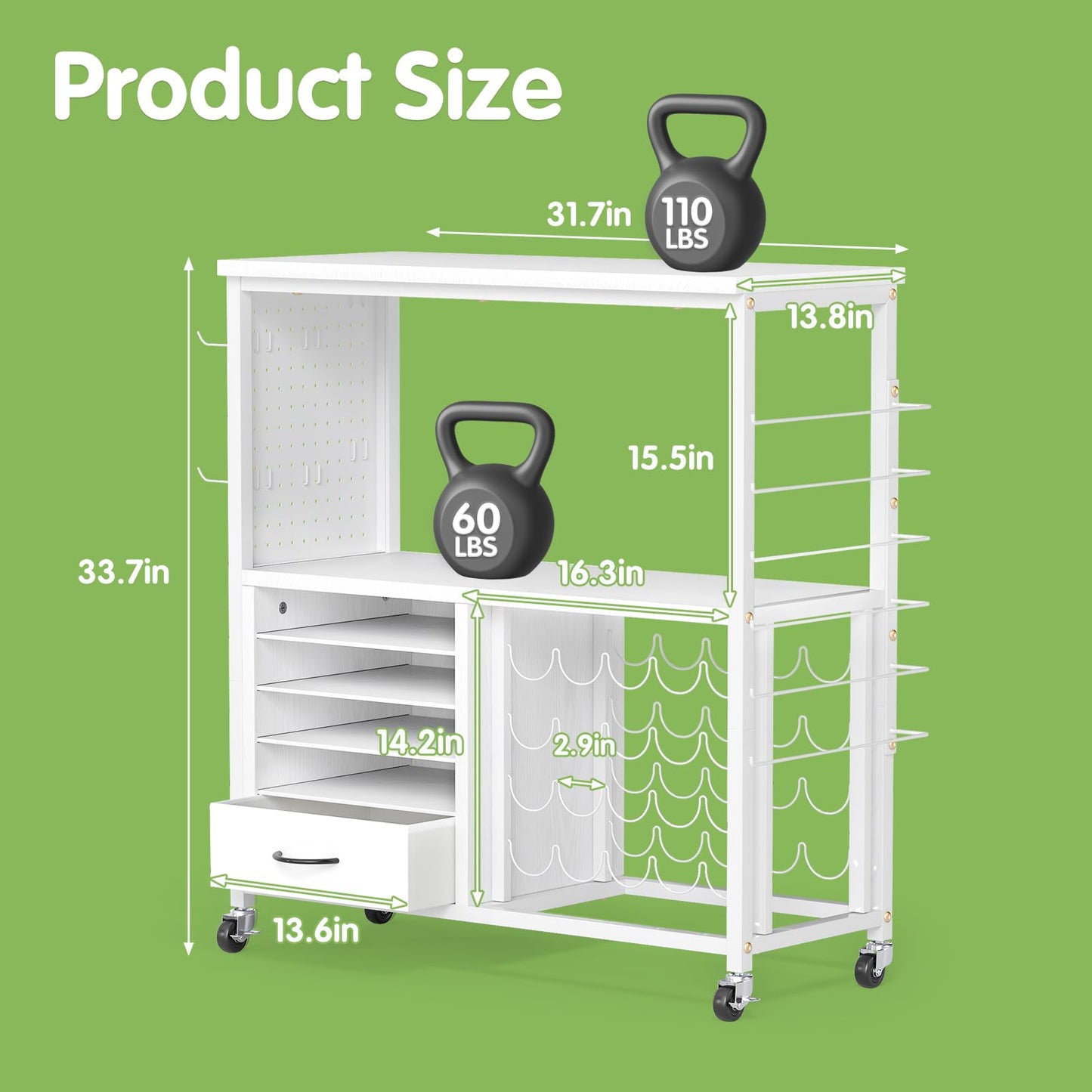 MASHELLY Craft Storage Cart, Compatible with Cricut Cutting Machines, Features a Vinyl Roll Holder and Drawers,A Mobile Storage Table for Crafting Tools and Accessories, Suitable for Studios, Offices