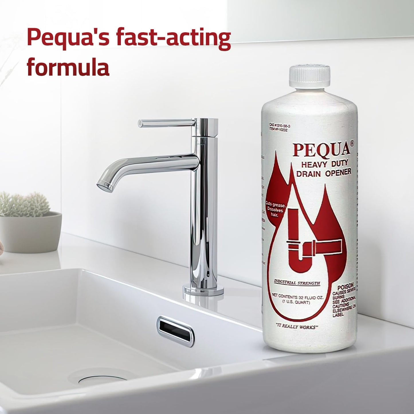 PEQUA INDUSTRIES P-10232 Pequa Heavy Duty Drain Opener, Non-Acid, Fast-Acting Formula, Industrial strength Drain Cleaner for Sinks, Tubs, Septic Tanks - 32 Oz (Pack of 2)