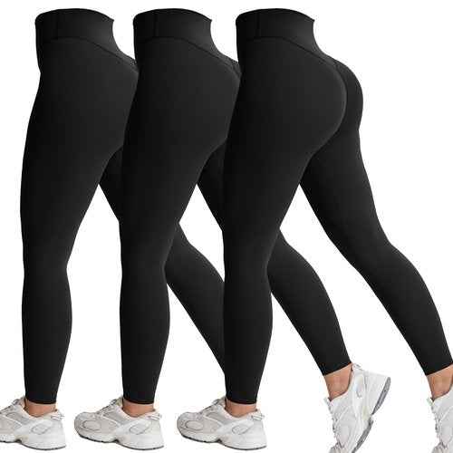 Aoxjox High Waisted Workout Leggings for Women Tummy Control Buttery Soft Yoga Metamorph Deep V Pants 26" (Black 3 Pieces Pack, Medium)