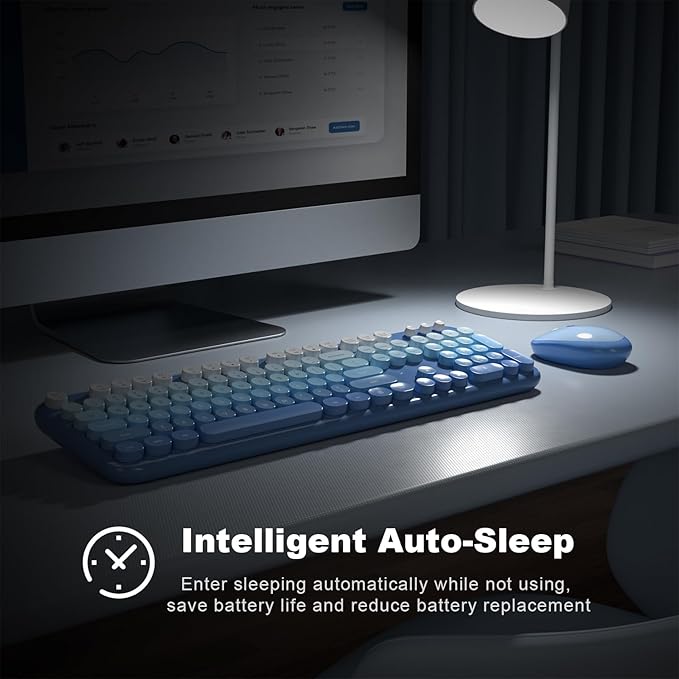 Wireless Keyboard and Mouse Combo, MOWUX Colorful Computer Full Size 2.4G Plug and Play Wireless Typewriter Keyboard and Mouse Set for Computer, Desktop, PC (Blue Gradient)
