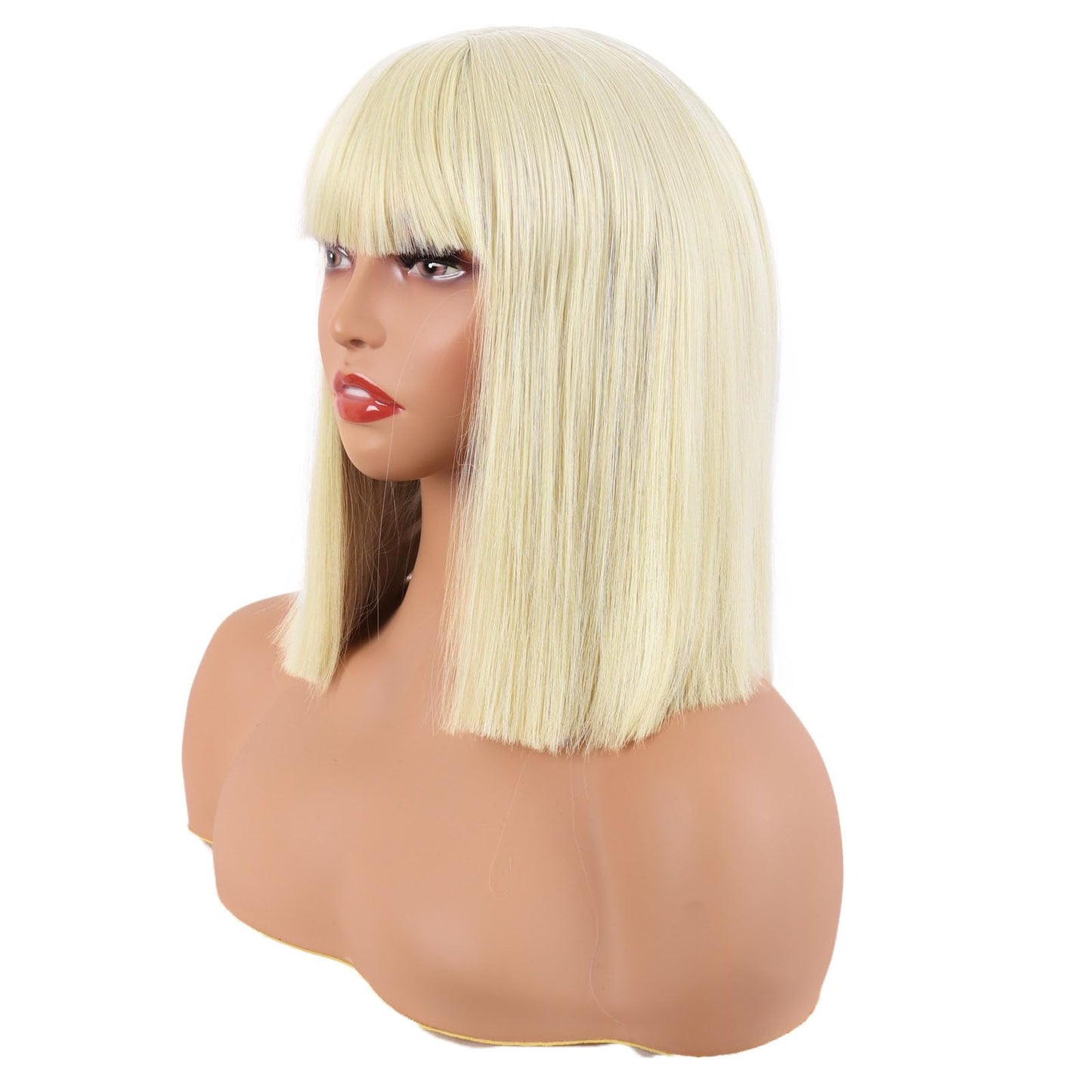 MapofBeauty 12 Inch/30 cm Straight Bob Flat Bangs Short Colorful Synthetic Hair Cosplay Party Wig (Light Blonde)