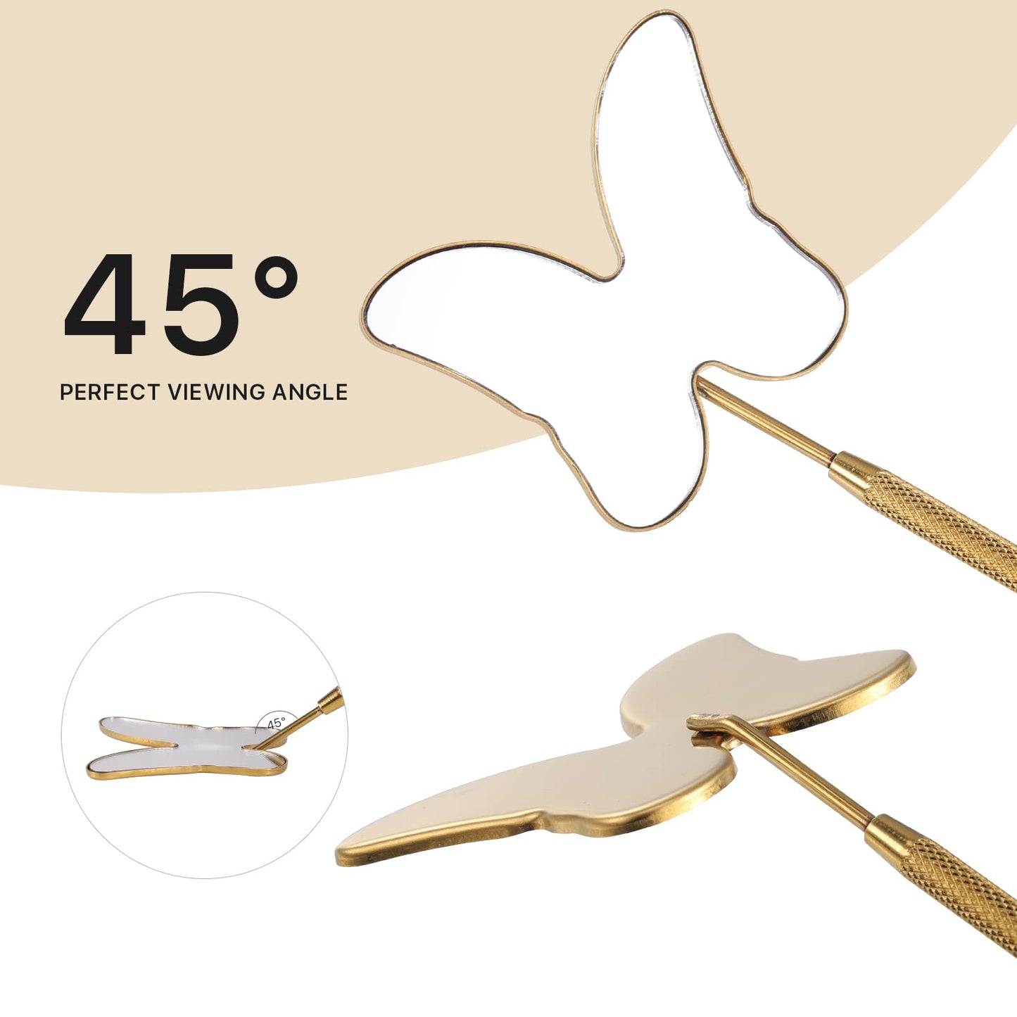 Miuffue Cute Butterfly Lash Mirror for Eyelash Extensions, 2.5inch Stainless Steel Detachable Eyelash Mirror, Gold