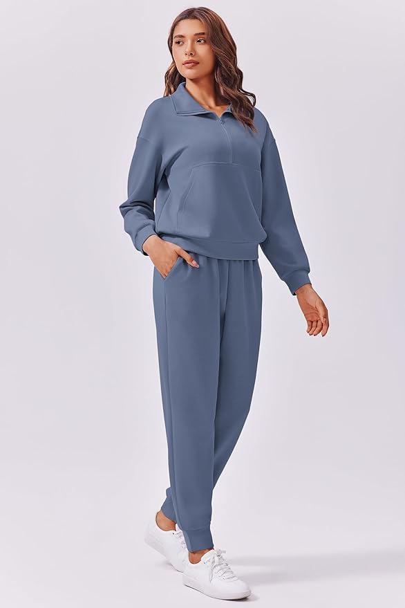 PINSPARK 2 Piece Sets for Women 2025 Fall Travel Outfits Long Sleeve Tracksuit Joggers Sets Half Zip Sweatsuit Matching Set