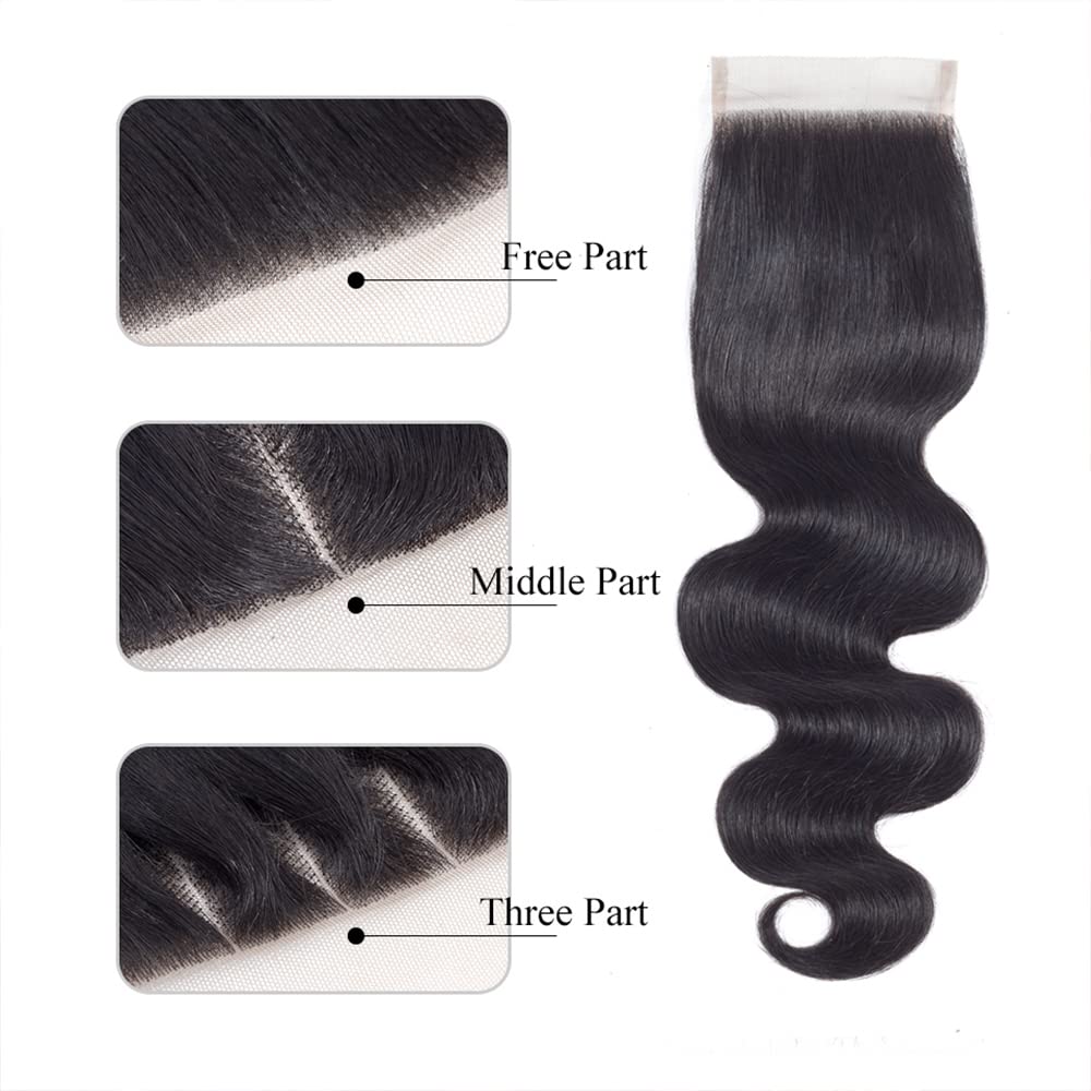 4X4 Closure Human Hair Brazilian Hair Short Transparent Lace Pre Plucked With Baby-Hair High Density Body Wave Bleached Knots Na