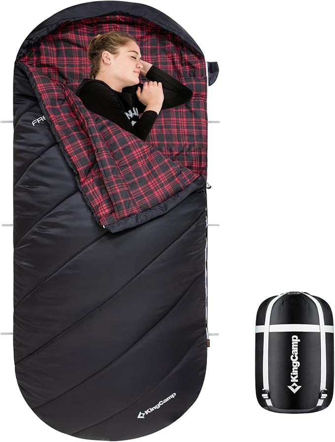 KingCamp Sleeping Bag for Adults, Cold Weather & Warm Extra Wide Big & Tall XL Portable Waterproof Flannel Sleeping Bags, ...