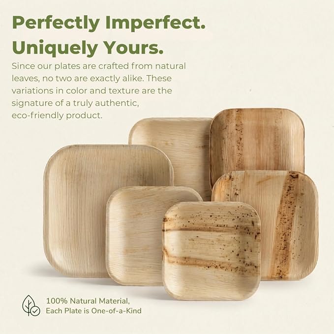Koala love Palm Leaf Plate Bamboo Paper Plates Disposable 10 Inch & 7 Inch Bulk Party Pack Eco Compostable Biodegradable Wooden Plate Best Alternative To Plastic Paper Plates (10&7 100)