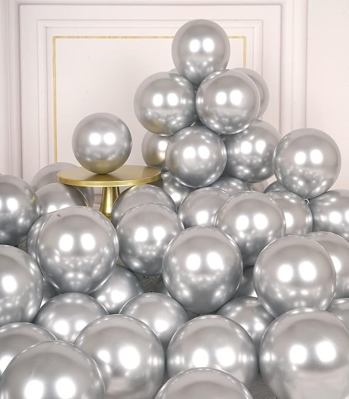 AULE Metallic Silver Balloons 5 inch 50 Pcs Silver Latex Balloons Chrome Helium Shiny Thicken Balloon Perfect Party Decora...